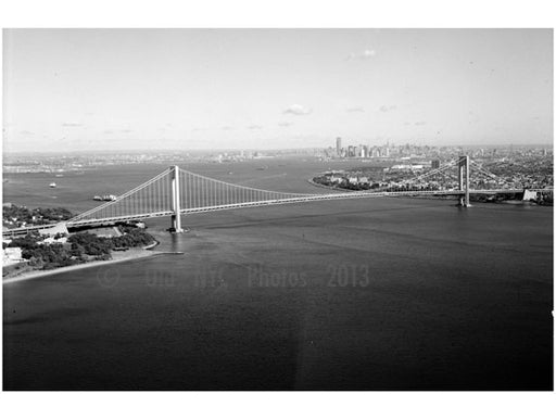 Verrazano Narrows Bridge - looking northwest with Manhattan in the background Old Vintage Photos and Images