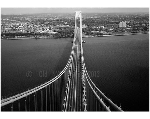 Verrazano Narrows Bridge - roadway, cables & Brooklyn Tower looking left Old Vintage Photos and Images