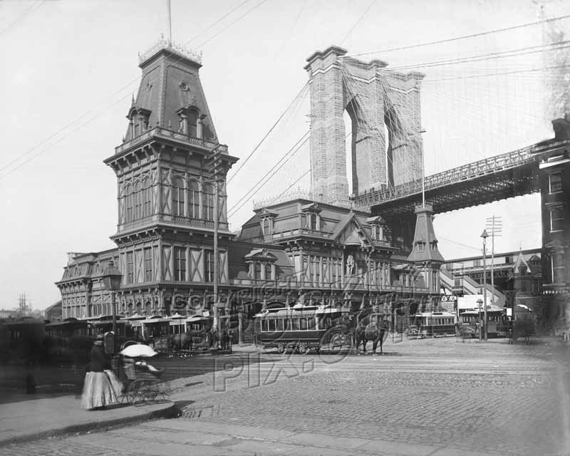 View at Fulton Ferry showing Brooklyn Bridge, c.1884 Old Vintage Photos and Images