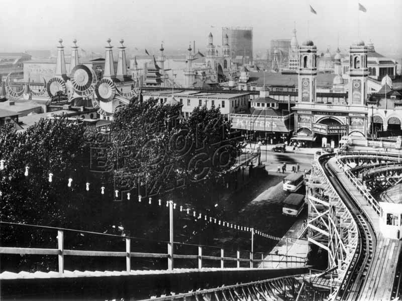 View from roller coaster north across Surf Avenue to Luna Park, c.1920s Old Vintage Photos and Images