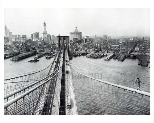 View from the top of the Brooklyn Bridge looking at the Skyline of Downtown Brooklyn  1913 - The Williamsburg Savings Bank & Municipal Building Tower rise above the rest Old Vintage Photos and Images