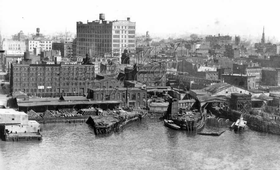 View of Williamsburg showing Gretsch Building, built 1916, from Williamsburg Bridge, 1935 Old Vintage Photos and Images