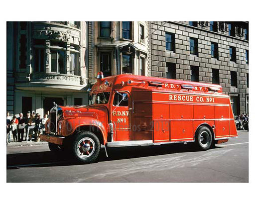 Vintage FDNY Rescue Fire truck - 5th Avenue Parade 1960s Manhattan Old Vintage Photos and Images