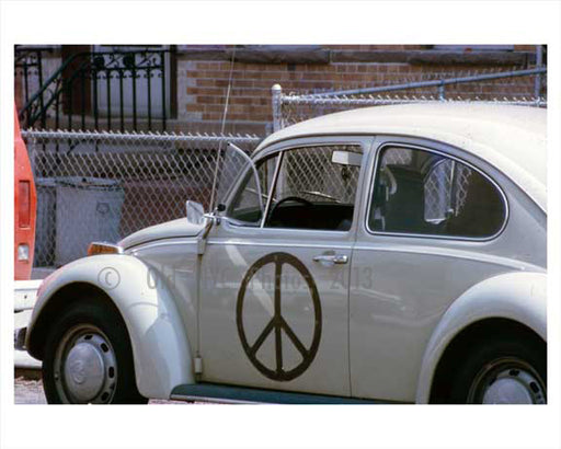 Volkswagon sporting a Peace Sign on the door - Brooklyn NY 1970s Old Vintage Photos and Images
