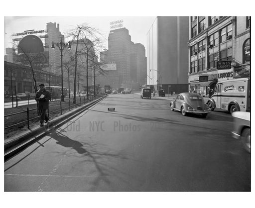 West 60th Street with General Motors Bldg in background  - Upper West Side - Manhattan - New York, NY Old Vintage Photos and Images