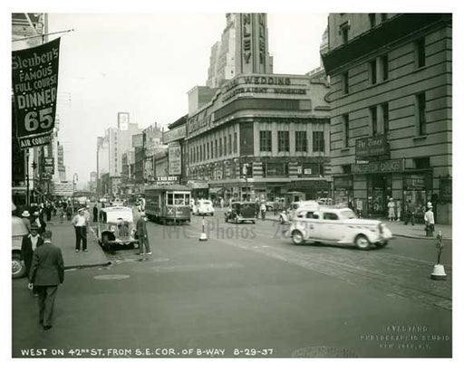 West on 42nd Street West facing Broadway Times Square 1937 - NYC Old Vintage Photos and Images