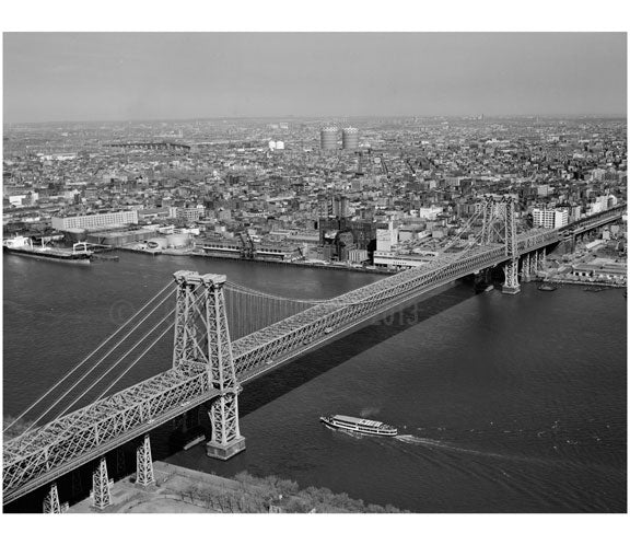 Williamsburg Bridge -  view from Manhattan with Queens in the background Old Vintage Photos and Images