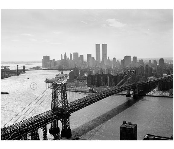 Williamsburg Bridge - with World Trade Center in the background Old Vintage Photos and Images