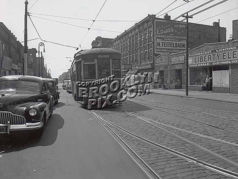 Wilson Avenue trolley on Rockaway Avenue, ca. 1948 Old Vintage Photos and Images