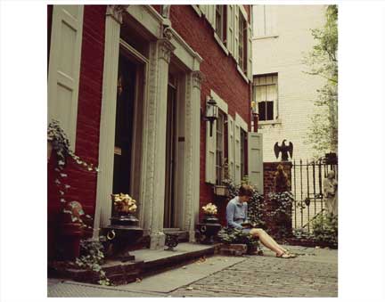 Woman Reading Outside Greenwich Village Old Vintage Photos and Images