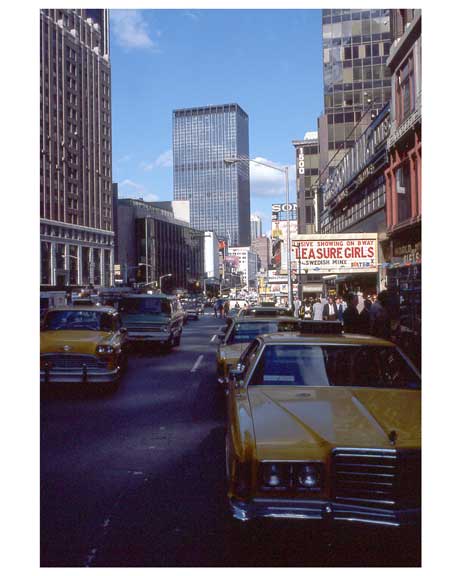 Yellow Taxis roll through  1970s Times Square Old Vintage Photos and Images