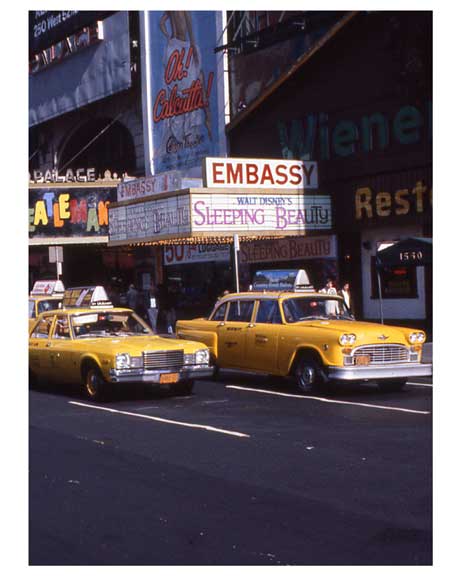 Yellow Taxis roll through the Theater District 1970s Manhattan II Old Vintage Photos and Images