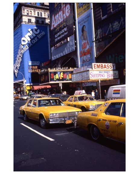 Yellow Taxis roll through the Theater District 1970s Manhattan III Old Vintage Photos and Images